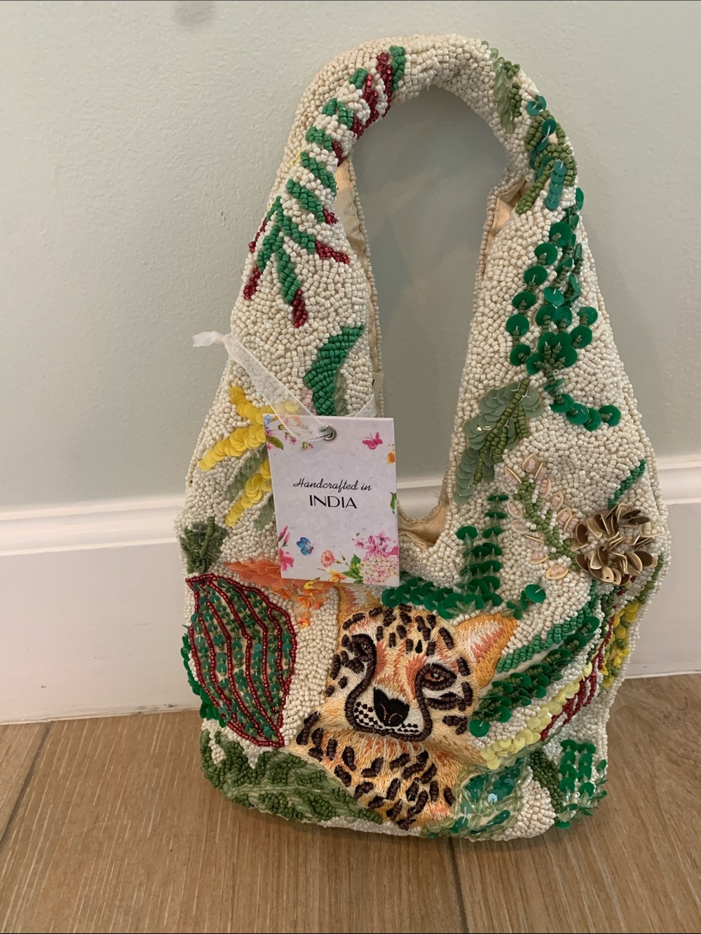 Viral India Beaded Leopard Hobo Bag